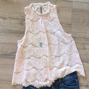 Gently Loved- LOVE FIRE - Lined Lace Pink Tank style blouse- sz Small, High-lo
